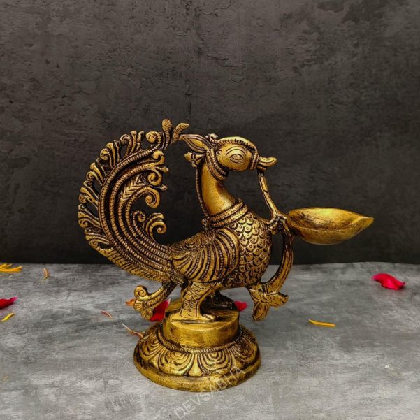 brass peacock diya height 6 inch